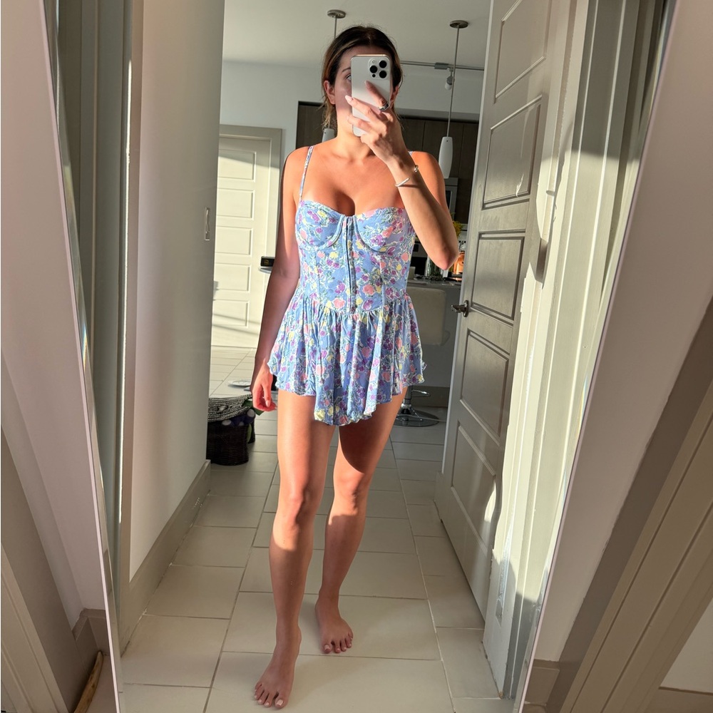 For Love & Lemons Petal & Pup Blue Chemise with Ruffled Hem